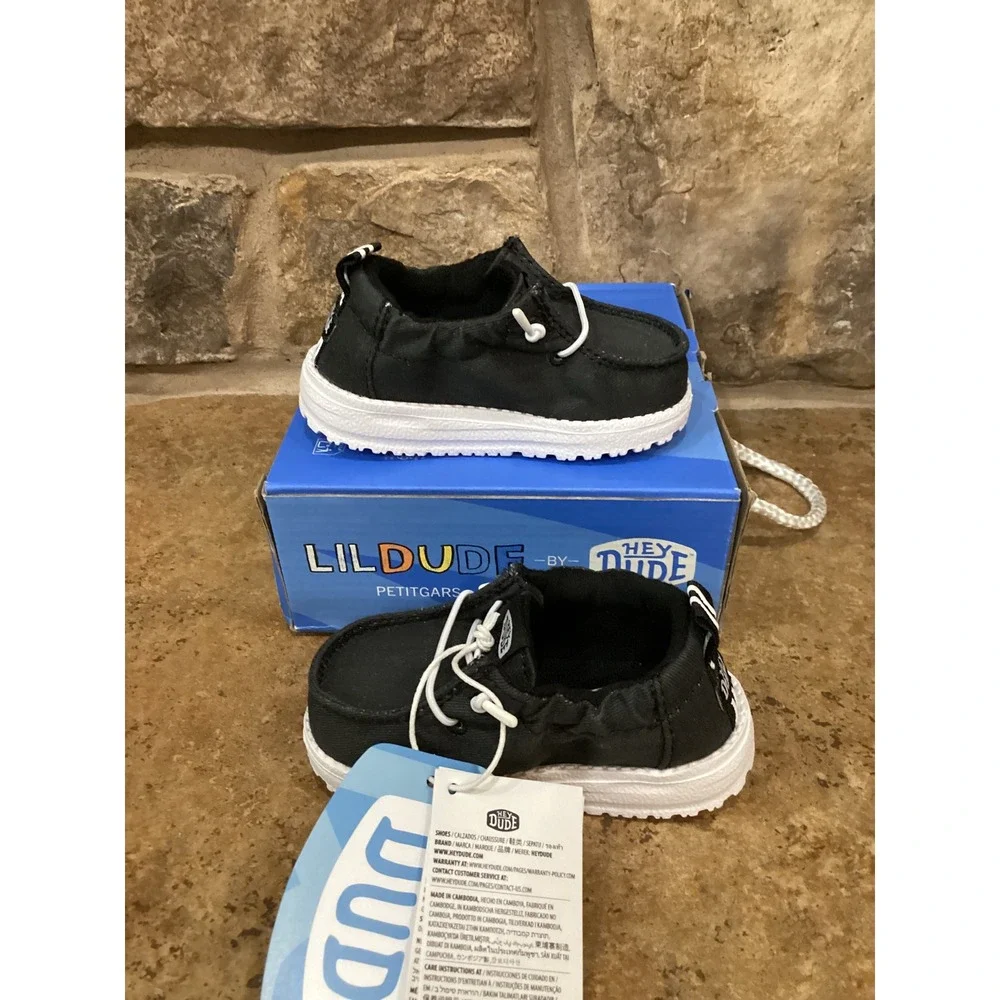 Hey Dude Lil Dude Slip On Core Black Canvas Toddler Shoes 43719-001 Size C2 New